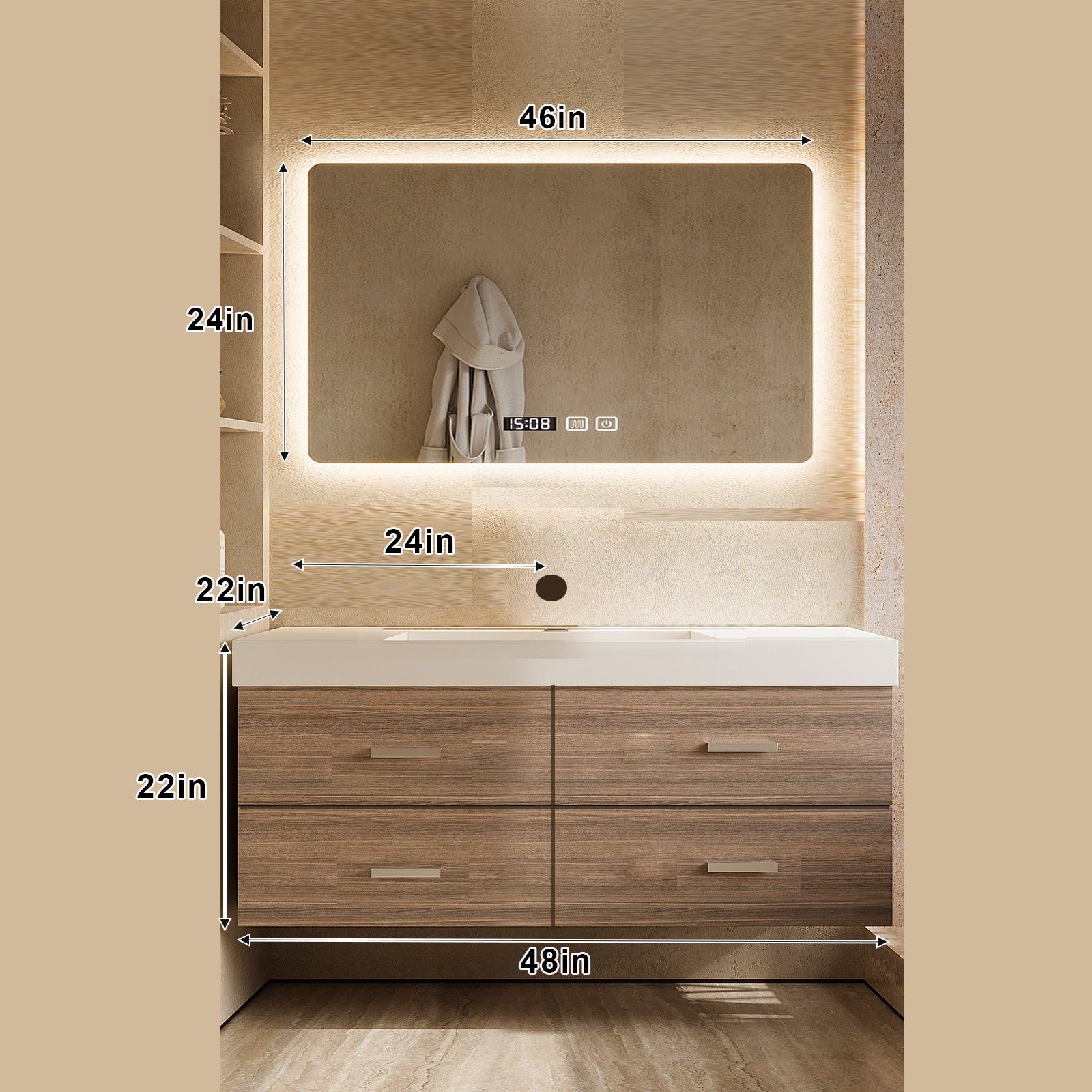 56-78" Floating Modern Bathroom Vanity with Double Sinks and Grey Drawers