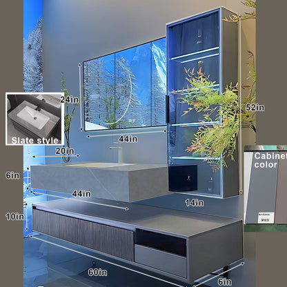 32"- 80" Floating Bathroom Vanity Cabinet with Single Sink and Smart LED Mirror Cabinet