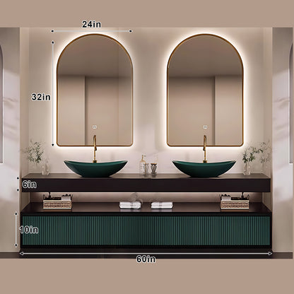 48"- 68" Wall Mounted Bathroom Vanity Set with Single Green Sink And Oval Mirror