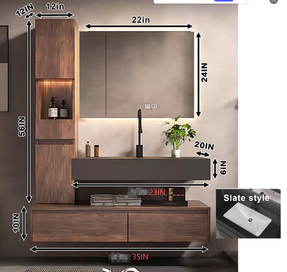 52"-72" Solid wood black basin bath vanity multi drawers big smart mirror