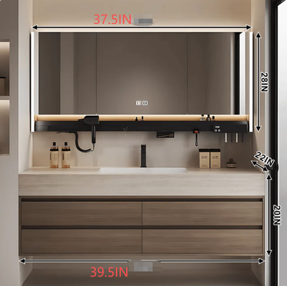 40"- 72" Solid Wood Bathroom Vanity Set with Intelligent Mirror and Basin