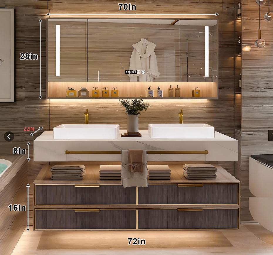 36"- 78" Open Storage Bathroom Vanity Set with LED Mirror Cabinet and Sink