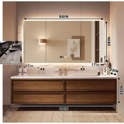 56"- 78" Floating Double Ceramic Sink With Led Lighting Smart Mirror