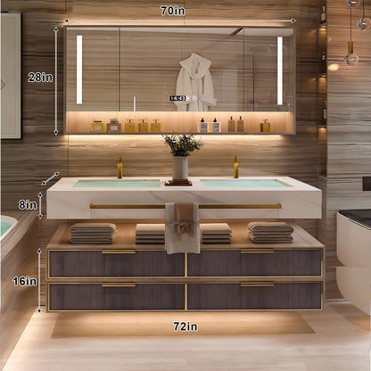 36"- 78" Open Storage Bathroom Vanity Set with LED Mirror Cabinet and Sink