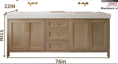 52" - 64" Wall Mounted Modern Bathroom Vanity with Double Sink Rock Slab Ceramic Basin