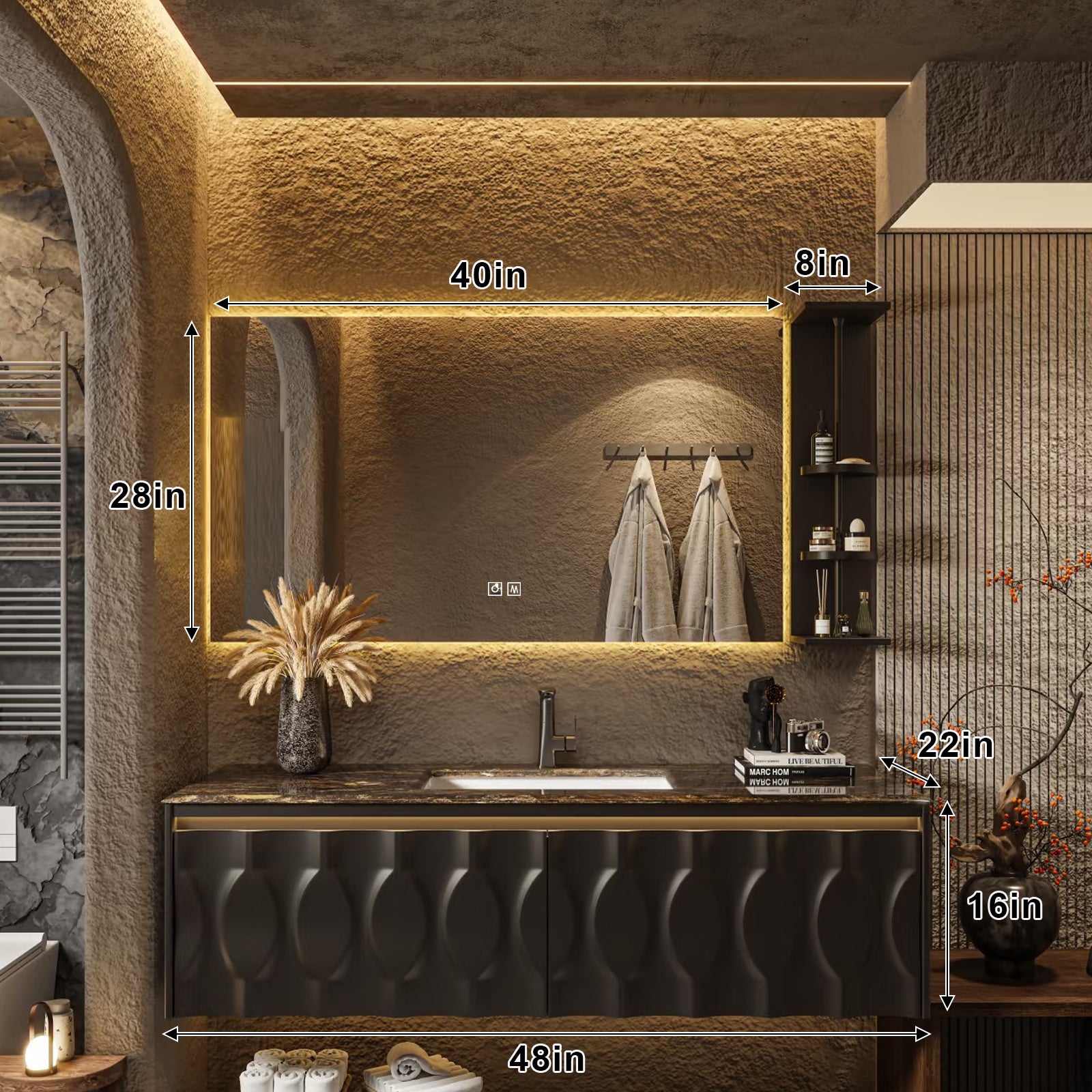 36"- 60" Solid Wood Bath Cabinet Set with LED Mirror and Single Sink