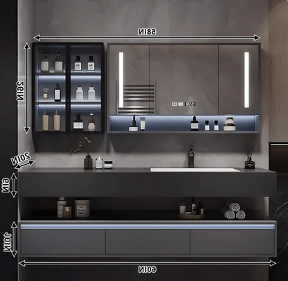 32"- 80" Floating Bathroom Vanity Cabinet with Single Sink and Smart LED Mirror Cabinet