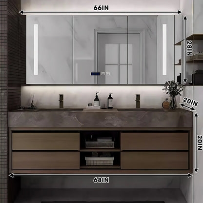 52"- 78" Double Ceramic Basin Bath Vanity Set with Mirror Cabinet and Open Storage