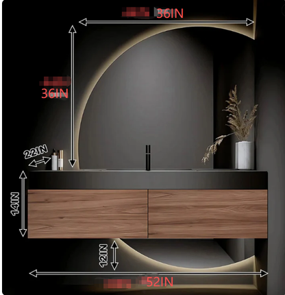 40"- 60" Wall Mounted With Single Sink and Faucet Round Mirror