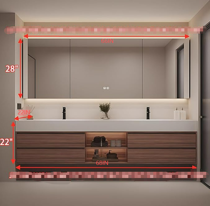 40"- 72" Floating Bathroom Vanity Set with Single Sink and Smart Mirror Cabinet