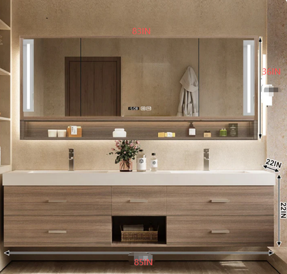 56"- 78" Floating Modern Bathroom Vanity with Double Sinks and LED Smart Defog Mirror