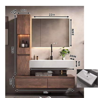 52"-72" Solid wood black basin bath vanity multi drawers big smart mirror