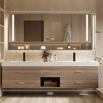 56"- 78" Floating Modern Bathroom Vanity with Double Sinks and LED Smart Defog Mirror