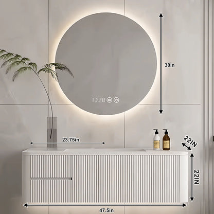 40"- 60" White Bathroom Cabinets Set with Lighted Round Mirror Cabinet and Single Basin