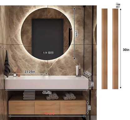 40"- 60" Wall Mount Bathroom Vanity Set with Backlit  Round Mirror and Single Sink
