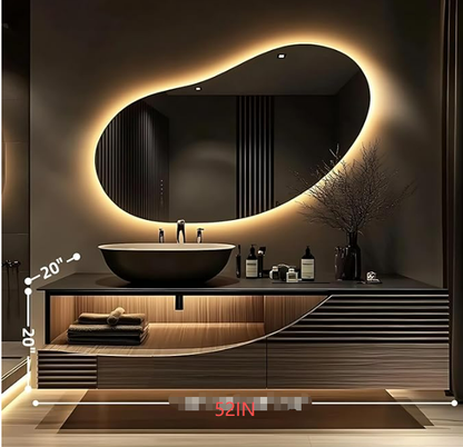 40"- 60" Wall Mounted With Single Sink and Faucet Round Mirror