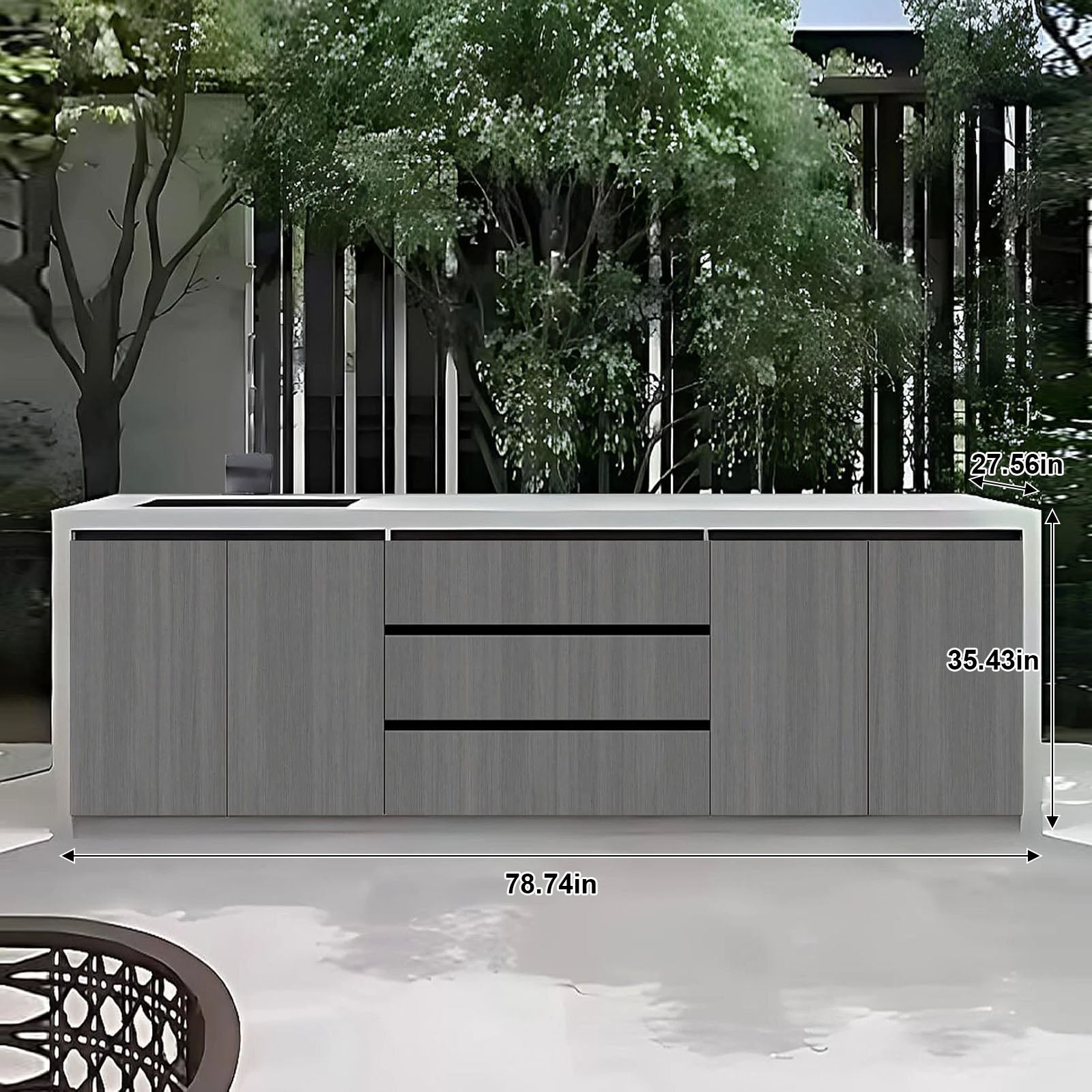 78.74” Gray simple aluminum alloy cabinet door panel outdoor storage cabinet with sink