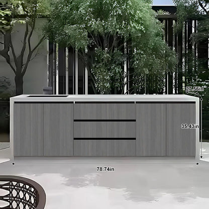 78.74” Gray simple aluminum alloy cabinet door panel outdoor storage cabinet with sink