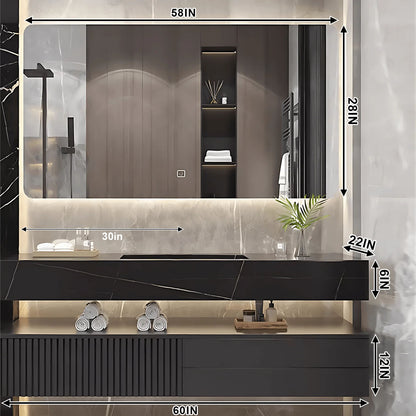 32"- 72" Wall Mount Black Bathroom Vanity Set with Mirror and Single Basin