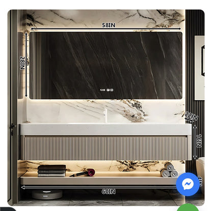 52"- 78" Wall Mounted Bathroom Cabinet Set with LED Defogging Mirror and Sink