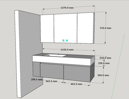 40"- 60" Single Ceramic Basin Bathroom Vanity Set with Backlit Defogging Mirror Cabinet