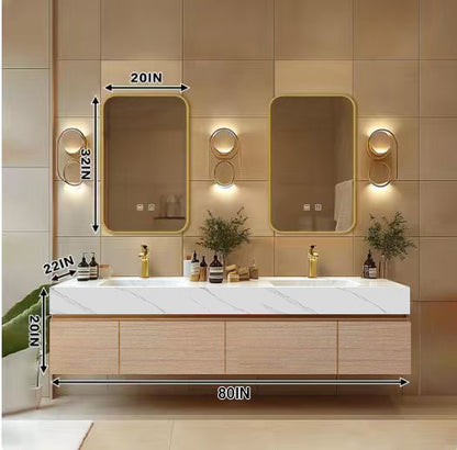 80” Modern French Bathroom Vanity Includes Integrated Sink
