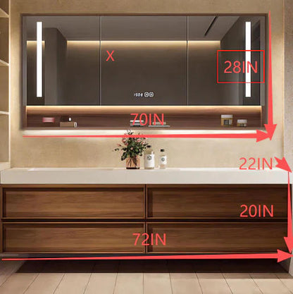 56"- 78" Floating Double Ceramic Sink With Led Lighting Smart Mirror