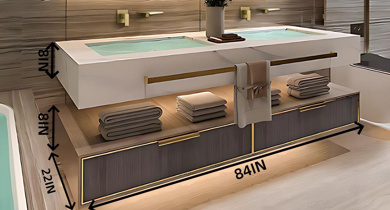 36"- 78" Open Storage Bathroom Vanity Set with LED Mirror Cabinet and Sink