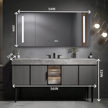 56‘’-72‘’ Wall Mounted Double Sink Bathroom Vanity Set with  Double Intelligent Defogging Mirror
