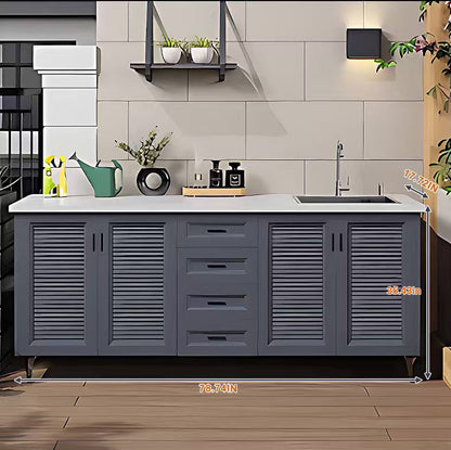 47.24" - 78.74" Outdoor Cabinet with Sink with Unique Aluminum Doors with Grey Stripes