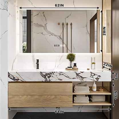 40” - 64” Luxurious Bathroom Vanity with Unique Patterned Slate Countertop