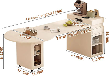 75” White Simple Kitchen Island Includes Foldable Irregular Tabletop (No Chair)