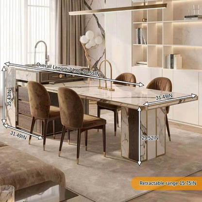 75” Luxurious Kitchen Island with Extendable Dining Table & 2 Drawers