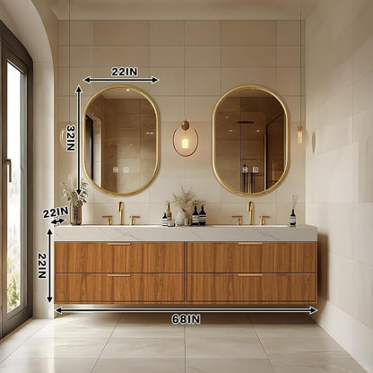 68'' Modern Bathroom Vanity with Double Sinks &Four Drawers
