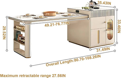 80.70” Beautiful Spacious Kitchen Island with Extendable Dining Table (No Chair)