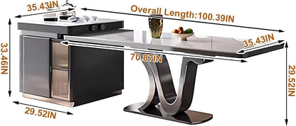 85” - 100” Luxury Kitchen Island Includes Unique Base Design & Striped Glass Cabinet (No Chair)
