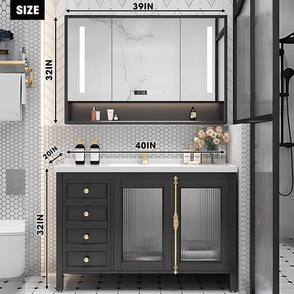 36"- 48" Freestanding Bathroom Vanity Set with Single Sink and Smart Mirror Cabinet