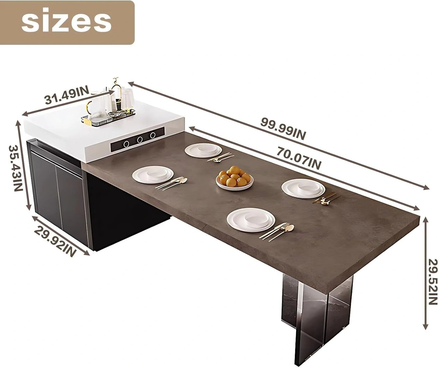 92” - 100” Movable Kitchen Island Includes Open Storage Cabinet & Gradient Table Legs (No Chair)