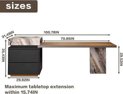 85” -101” Elegant Modern Kitchen Island Includes Color Blocked Pattern with Storage (No Chair)