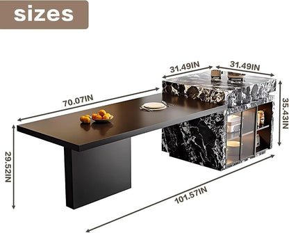 94” - 109” Minimalist Kitchen Island Includes Black&White Patterned Design (No Chair)
