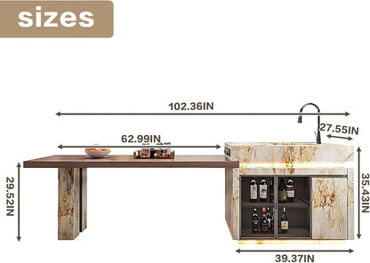 95” - 110” Light Luxury Kitchen Island Include Unique Golden Pattern Design (No Chair)