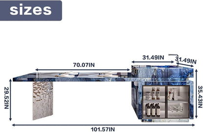 94” - 109” Exquisite Kitchen Island with Blue Unique Texture & Visual Storage (No Chair)