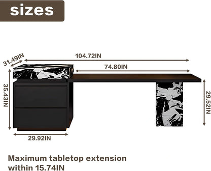 81” - 105” Modern Black Kitchen Island with Extendable Dining Table & LED Light (No Chair)
