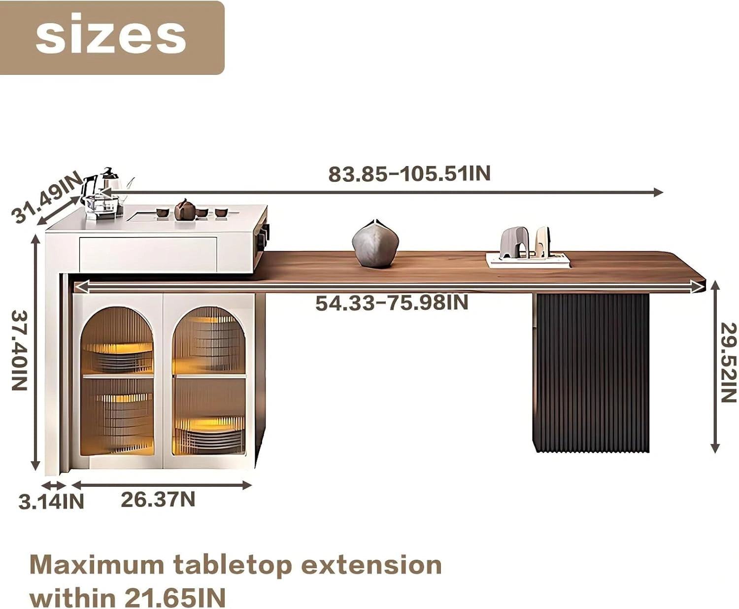 98” - 106” Unique Kitchen Island Includes Black Striped Design Table Legs