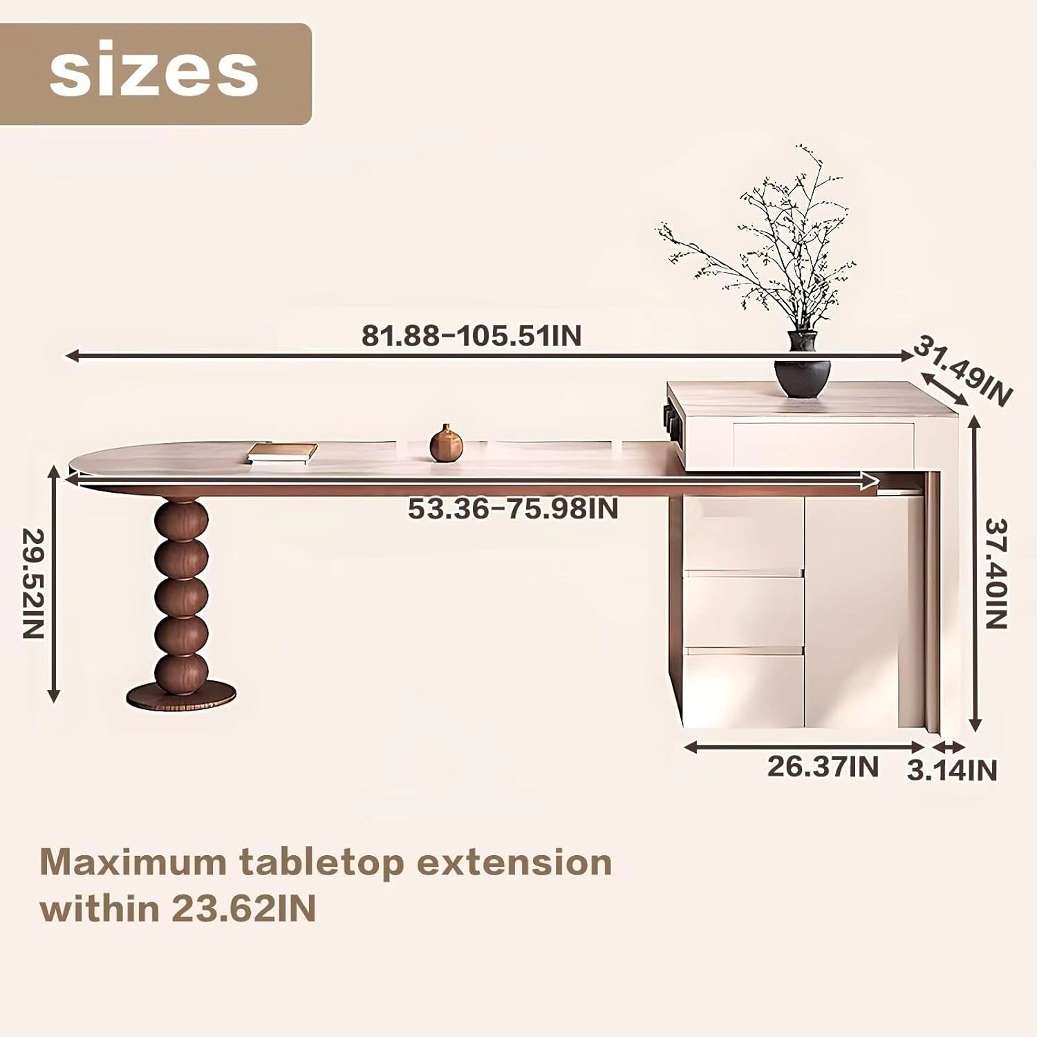 98” - 106” Exquisite Kitchen Island Includes Solid Wood Wind Round Bead Shaped Table Legs
