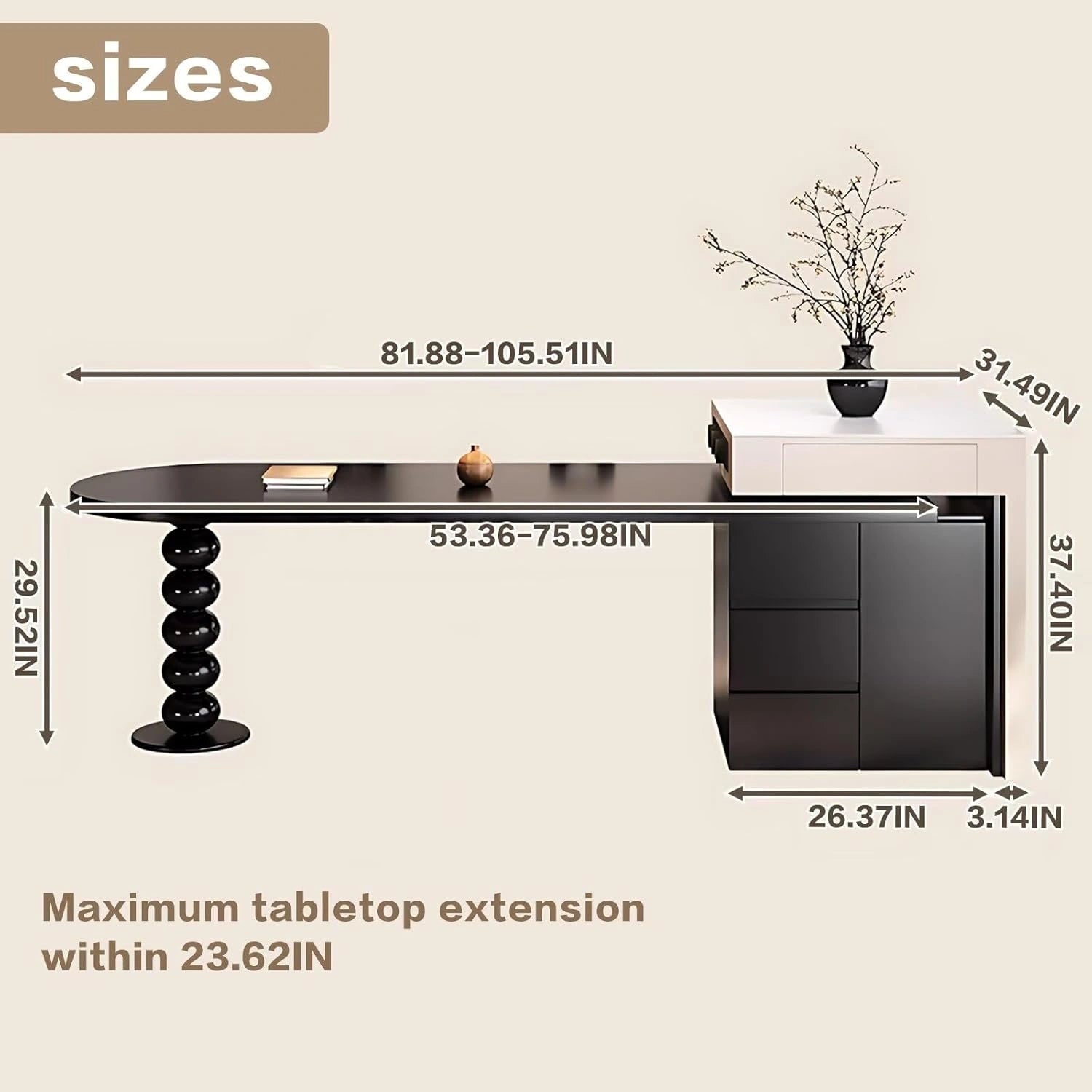 98” - 106” Black Elegant Kitchen Island with Visual Stripe Glass Cabinets Door (No Chair)