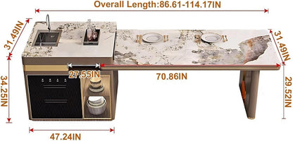 91” - 122” Modern Light Luxury Kitchen Island Includes Visible Storage Design (No Chair)