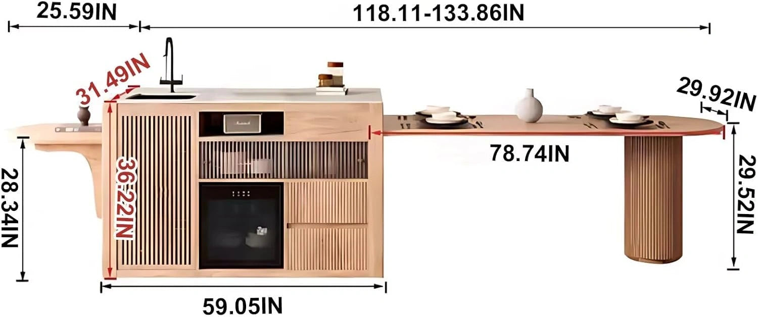 102” - 118” Exquisite Simple Kitchen Island Includes Cylindrical Base