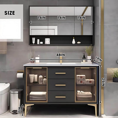 36"- 48" Bathroom Vanity with Glass Cabinet Doors and Multi-Layered Solid Wood Cabinets