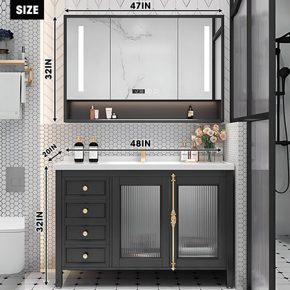 36"- 48" Freestanding Bathroom Vanity Set with Single Sink and Smart Mirror Cabinet
